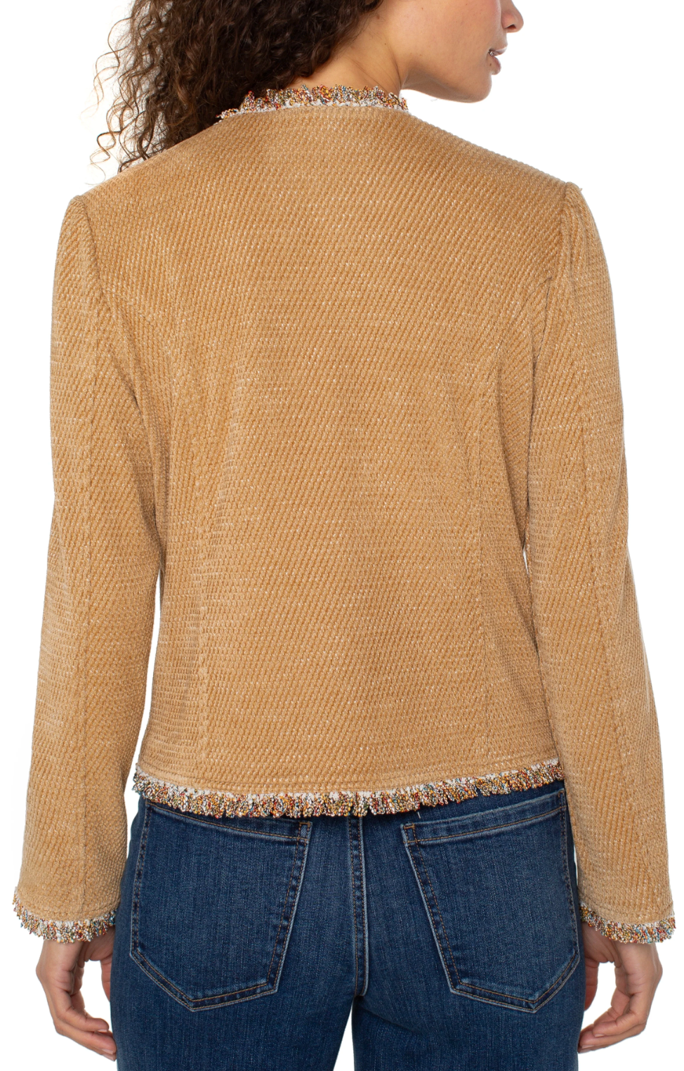 Collarless Jacket w/ Frayed Edges (casual jacket)