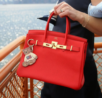 Hand-Painted Americana Teddy Bear Bag Charm + Keychain