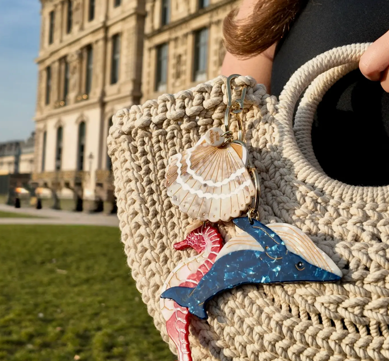 Hand-Painted Seashell Bag Charm & Keychain | Eco-Friendly