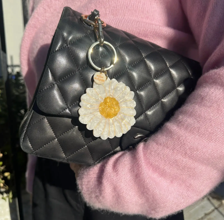 Hand-Painted Daisy Bag Charm & Keychain | Eco-Friendly