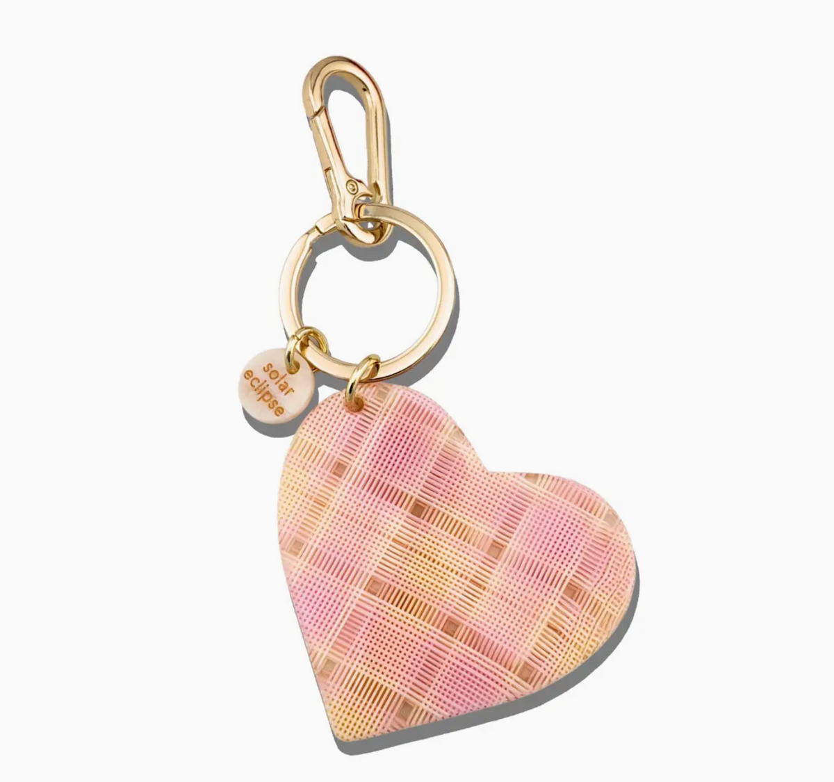 Handmade Pink Plaid Heart Bag Charm + Keychain | Eco-Friendly