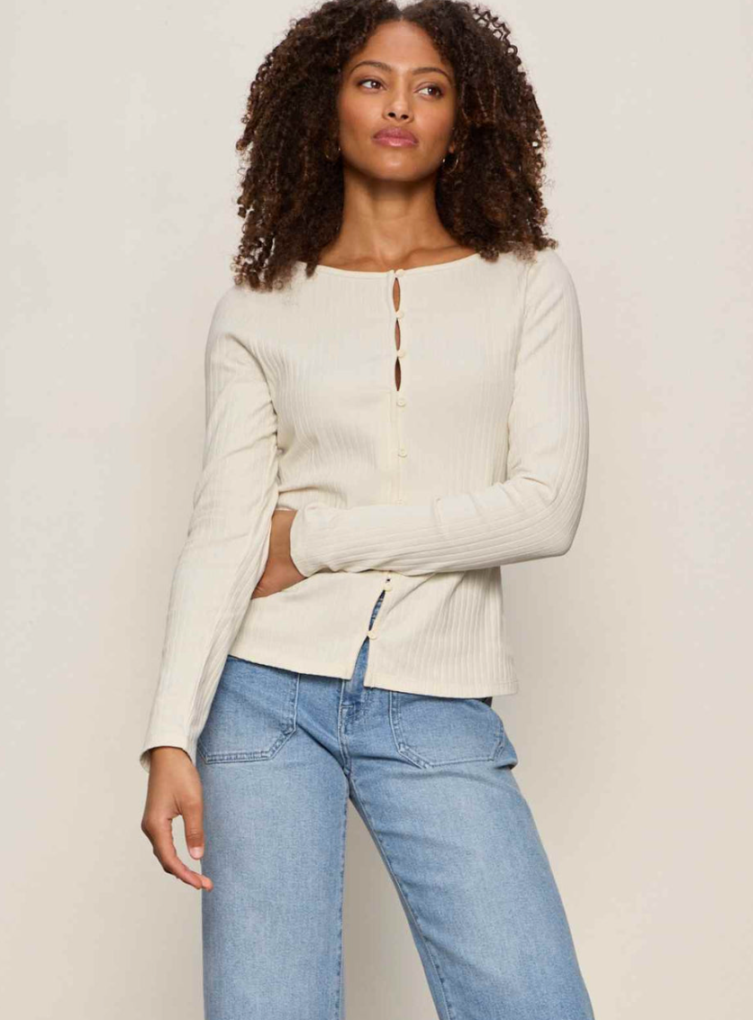 Button Front Ribbed Top