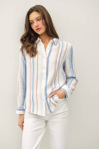Striped Gauzy Bottom Up with Roll Sleeves