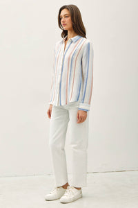 Striped Gauzy Bottom Up with Roll Sleeves