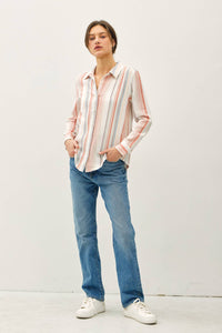 Striped Gauzy Bottom Up with Roll Sleeves