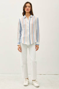 Striped Gauzy Bottom Up with Roll Sleeves