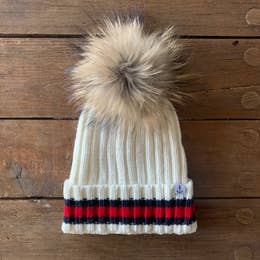 Buoy Stripe Hat Natural Pom