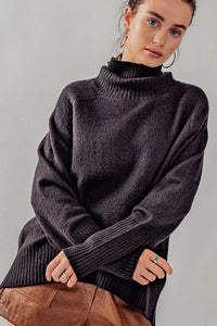 High Turtle Neck Drop Shoulder Knit Top