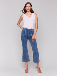 Pull On Flare Pants W/ Front Button