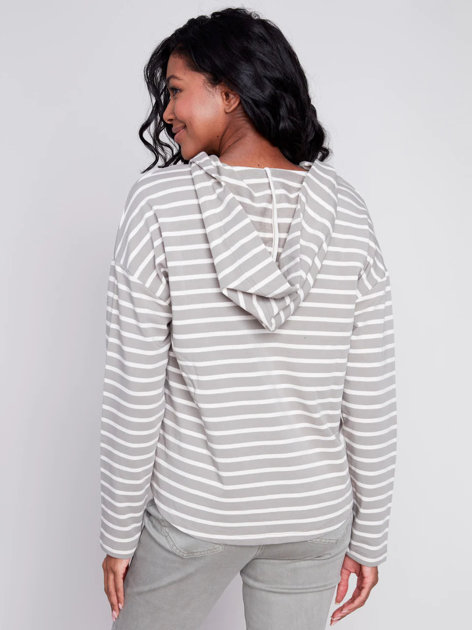 Striped V-Neck Top with hood