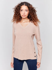 V Neck Sweater w/ Grommet Detail