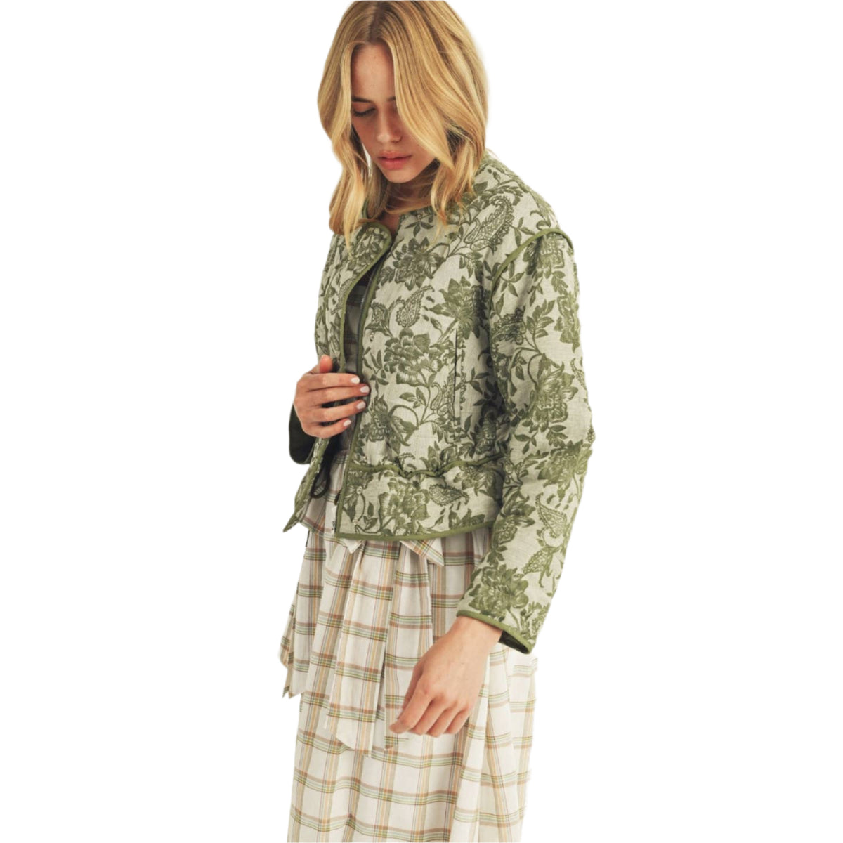 Olive Floral Quilted Jacket