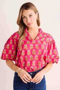 Block Print Bubble Sleeve Top