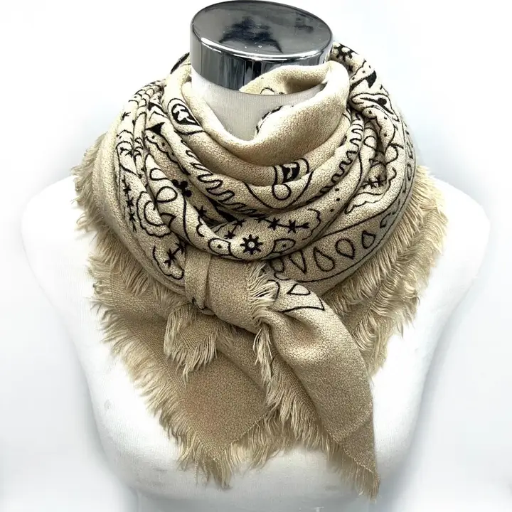 Large Bandana Print Square Scarf K4 Fringe