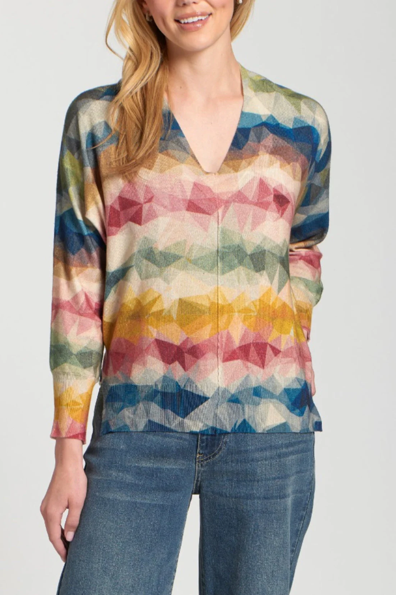 Triangle Stripe V-Neck Pullover