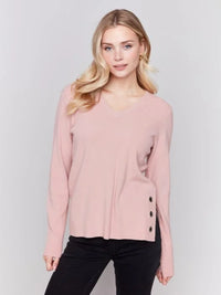 V Neck Sweater w/ Grommet Detail