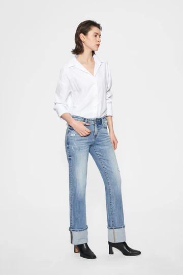 FLORA MID RISE STRAIGHT CUFFED DENIM JEANS BYT5217