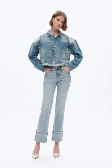 FLORA MID RISE STRAIGHT CUFFED DENIM JEANS