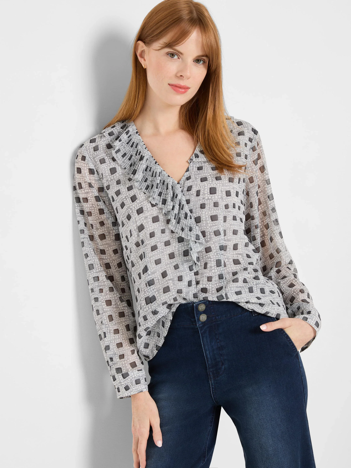 Dotty Squares Ruffle Top