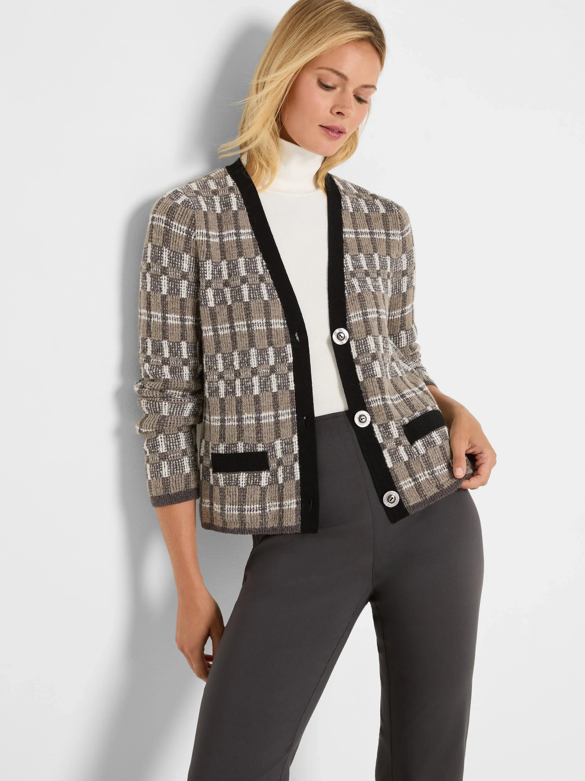 Grid Mix Sweater Cardigan
