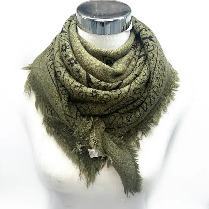 Large Bandana Print Square Scarf K4 Fringe