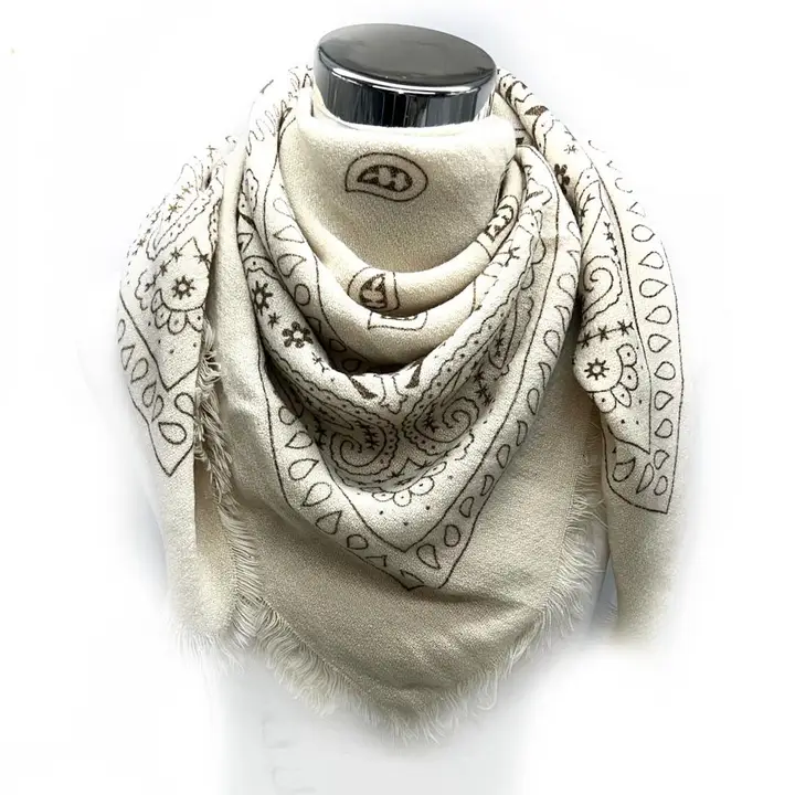 Large Bandana Print Square Scarf K4 Fringe