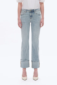 FLORA MID RISE STRAIGHT CUFFED DENIM JEANS