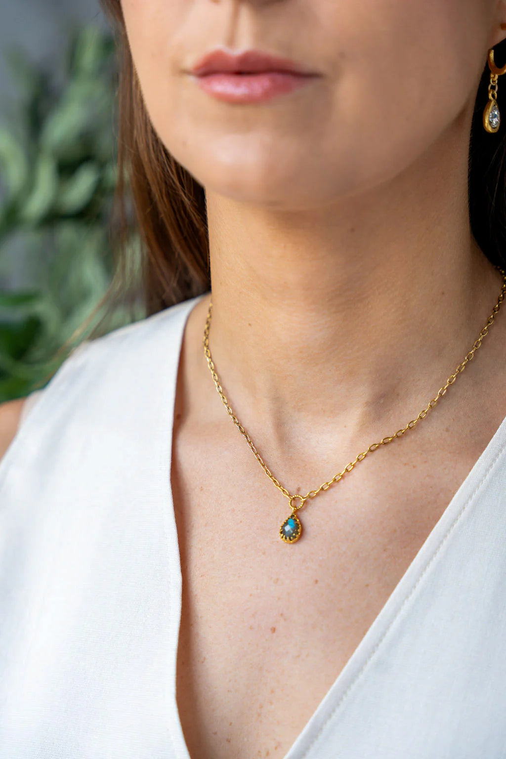 Labradorite Prong Pendant Necklace