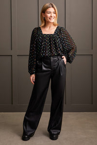 Faux Leather Wide Leg Trousers