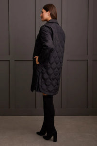 Long Quilted Button-Up Jacket