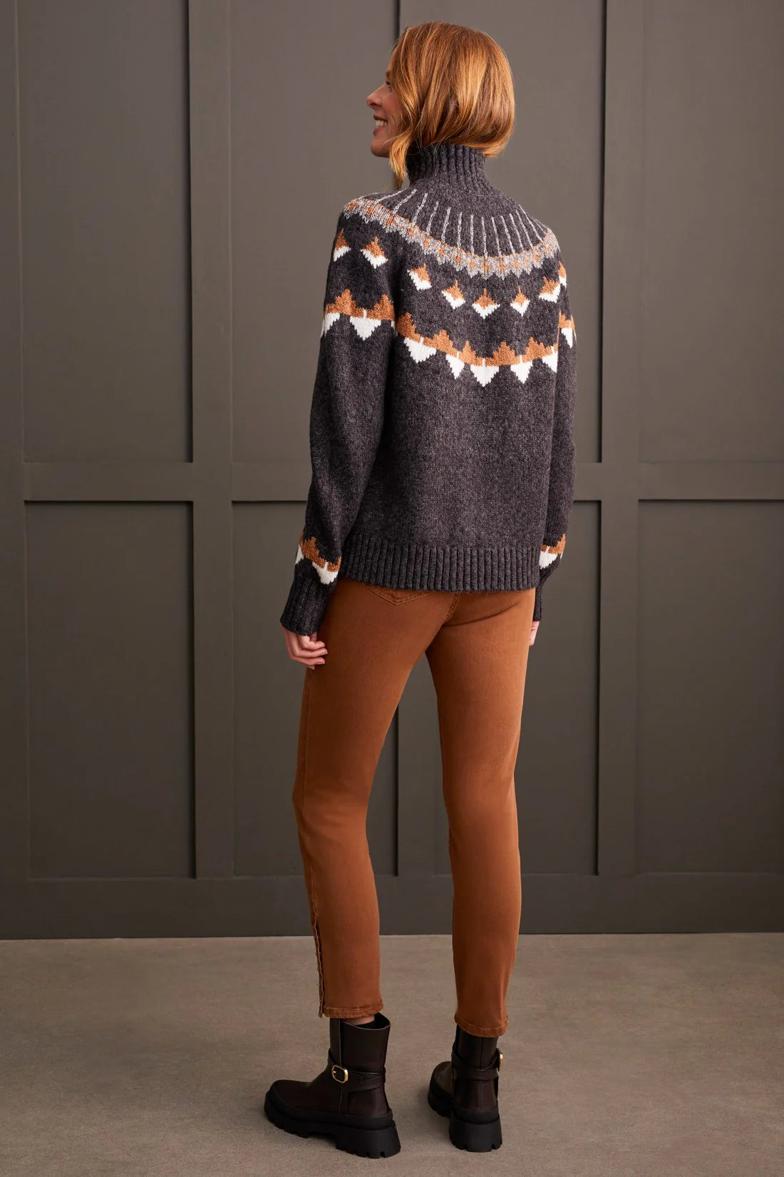 Mock Neck Intarsia Sweater