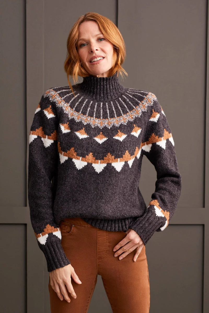 Mock Neck Intarsia Sweater