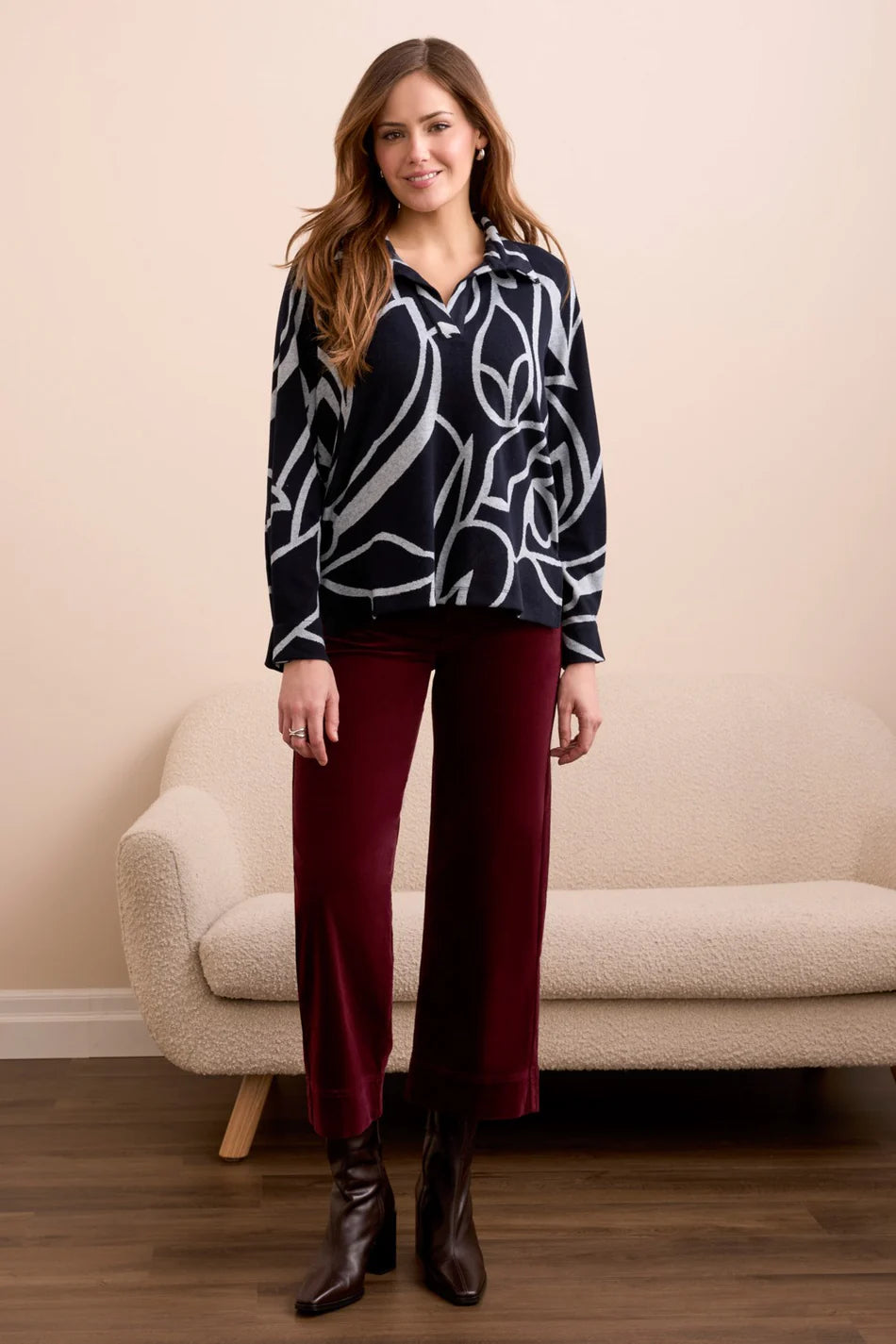Johnny Collar Top w Side Slits