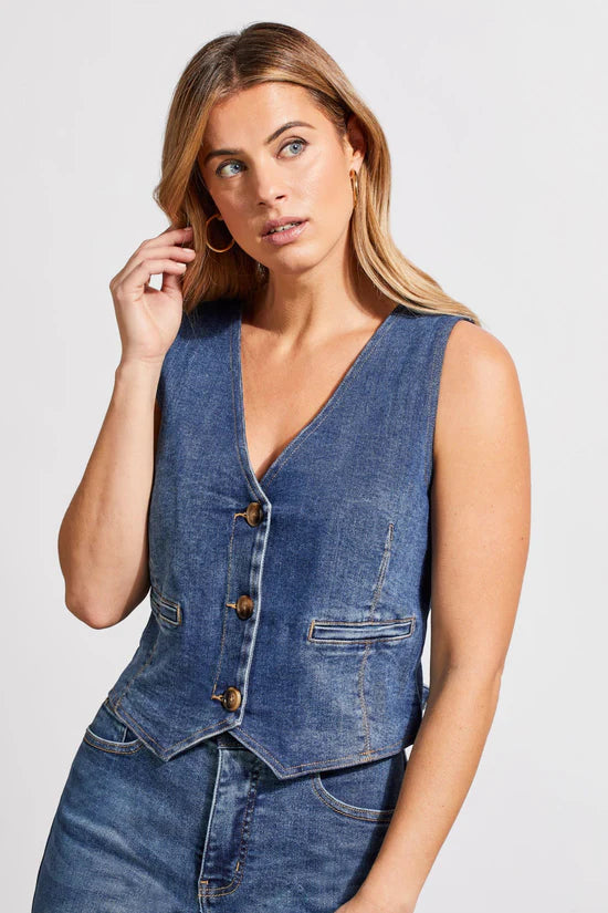 SUPER STRETCH DENIM VEST WITH BACK TIE