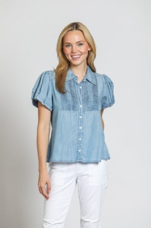 Puff Sleeve S/S W/Tucked Front Top