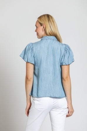 Puff Sleeve S/S W/Tucked Front Top