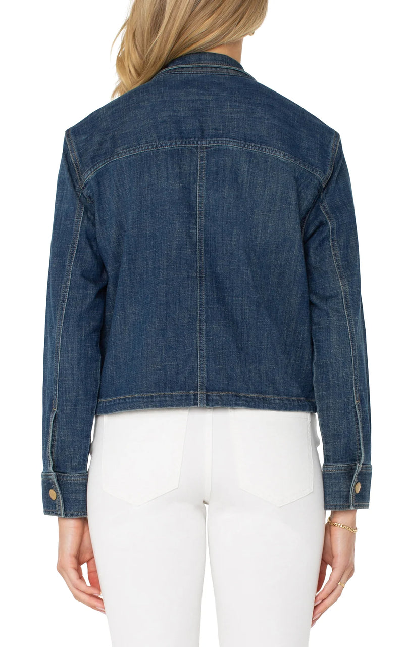 Cropped Denim Cargo Jacket