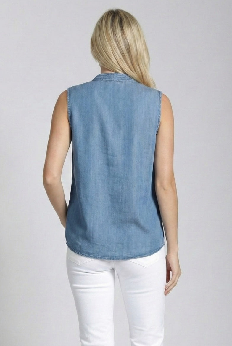 Sleeveless Split Neck Top