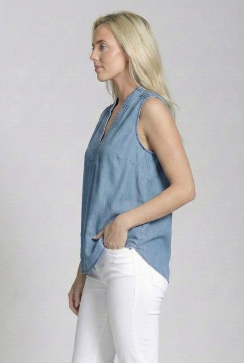Sleeveless Split Neck Top