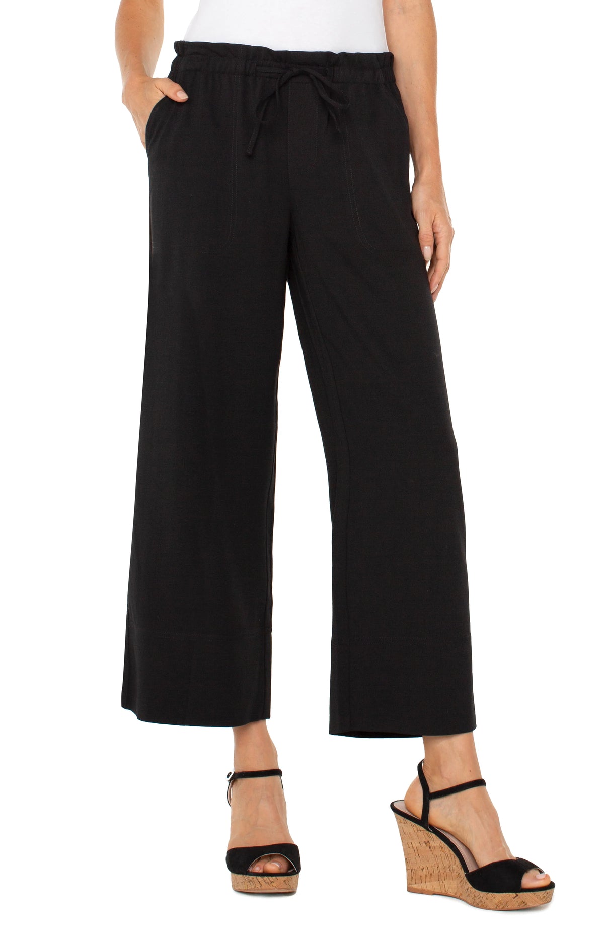 Pull-on Tie Waist Wide Leg Ankle