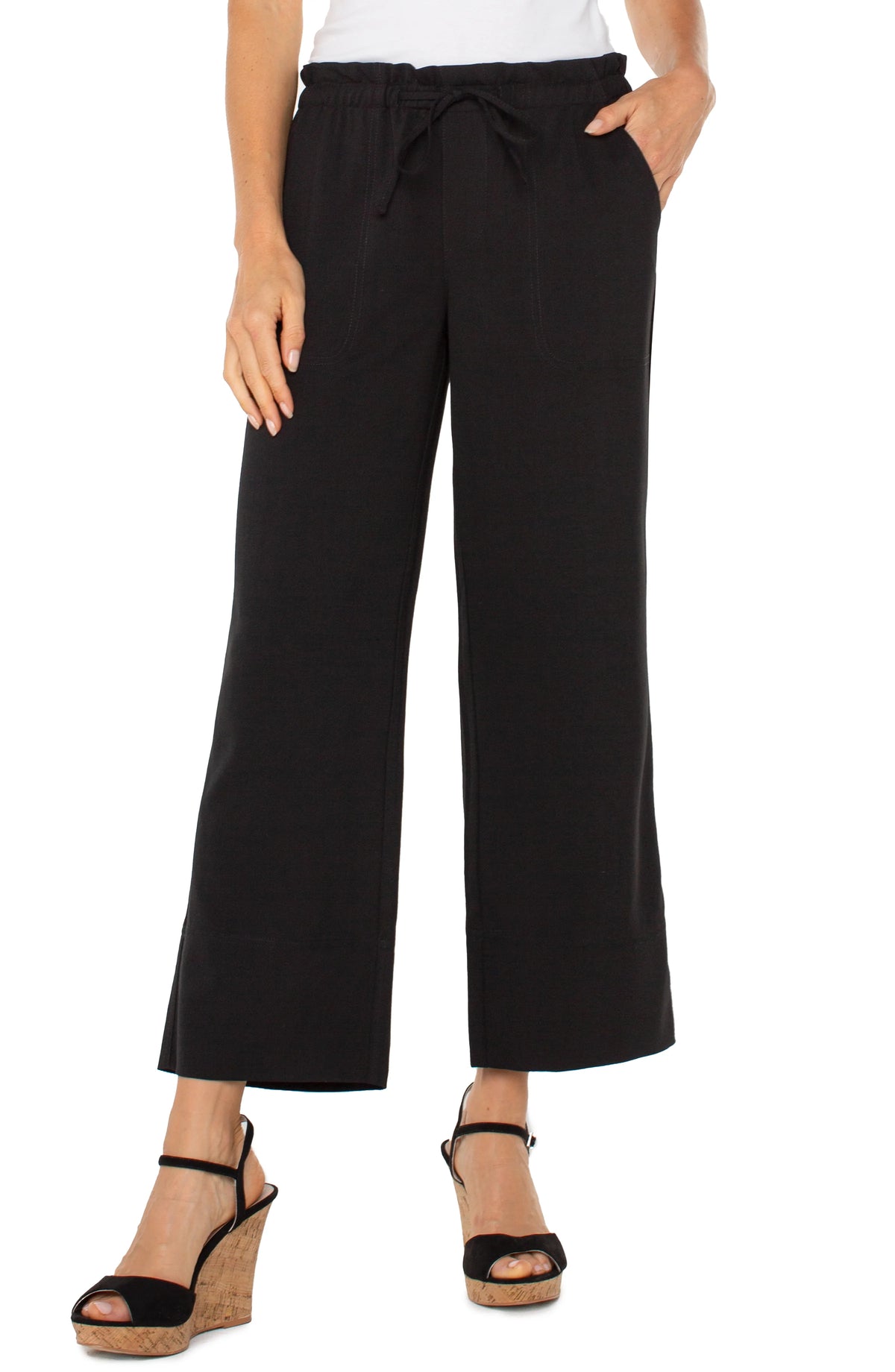 Pull-on Tie Waist Wide Leg Ankle