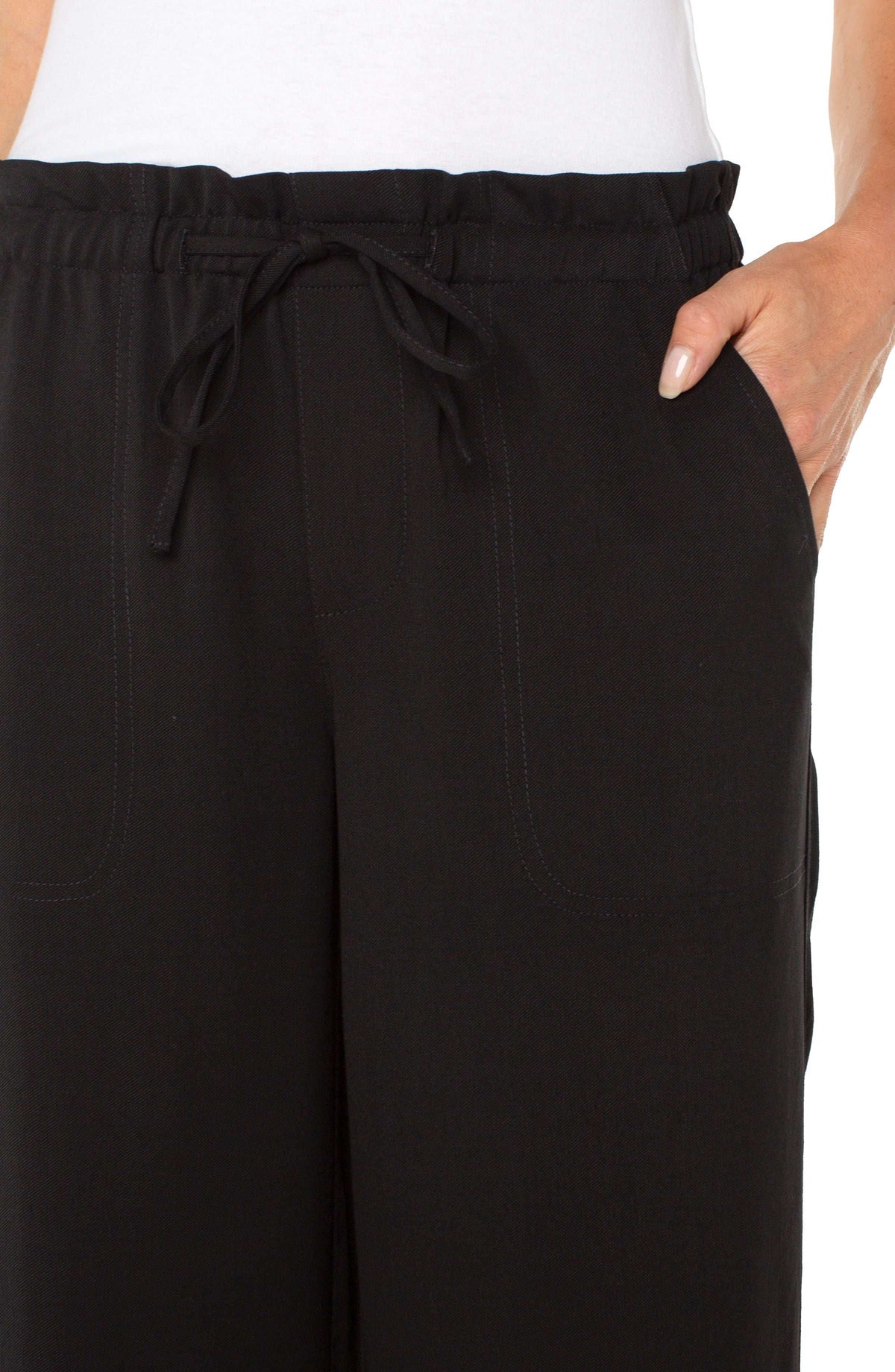 Pull-on Tie Waist Wide Leg Ankle