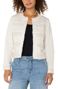 Collarless Jacket w/ Fray & Lace