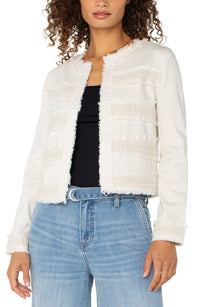 Collarless Jacket w/ Fray & Lace